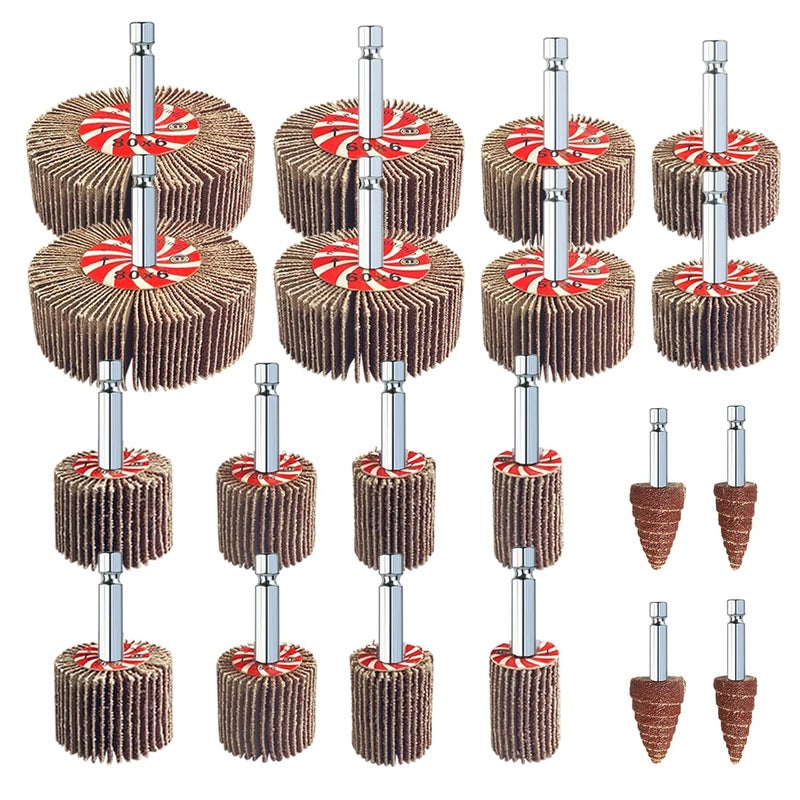 AUPREX 20 Pcs Abrasive Flap Wheel Sander Set, 80 Grits Drill Sander Attachment with 1/4 Inch Hex Shank, Die Grinder Sanding Wheel Accessories 10 Sizes - Image 1